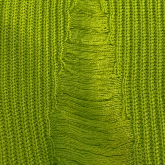 Sweet & Sinful Neon Green Distressed Knit Sweater XL  Cutout Oversized Pullover - Picture 4 of 6
